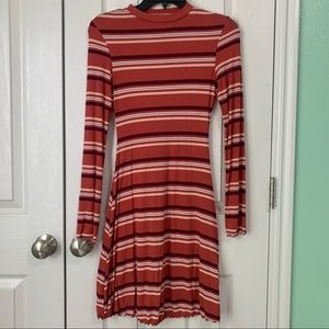 Long Sleeve Striped Ribbed Dress